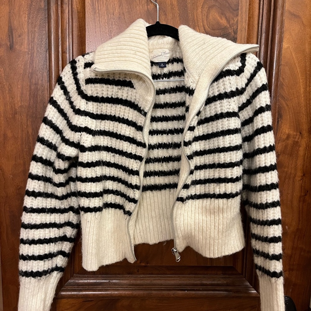 Striped Black and Cream Women's Sweater